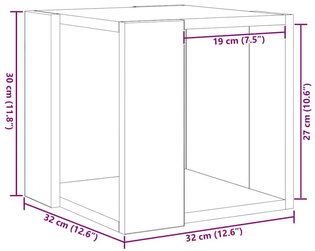 Mesa de Centro Carvalho Preto MDF 32 x 32 x 30 cm Simples
