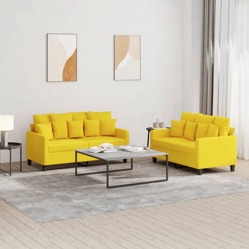 vidaXL 2 pcs conjunto de sofás com almofadões tecido amarelo-claro