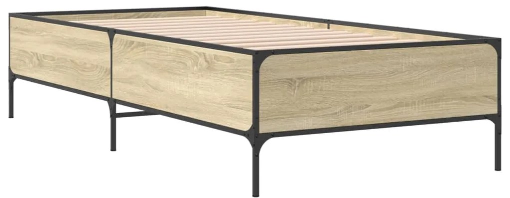 Estrutura de cama derivados de madeira e metal carvalho sonoma