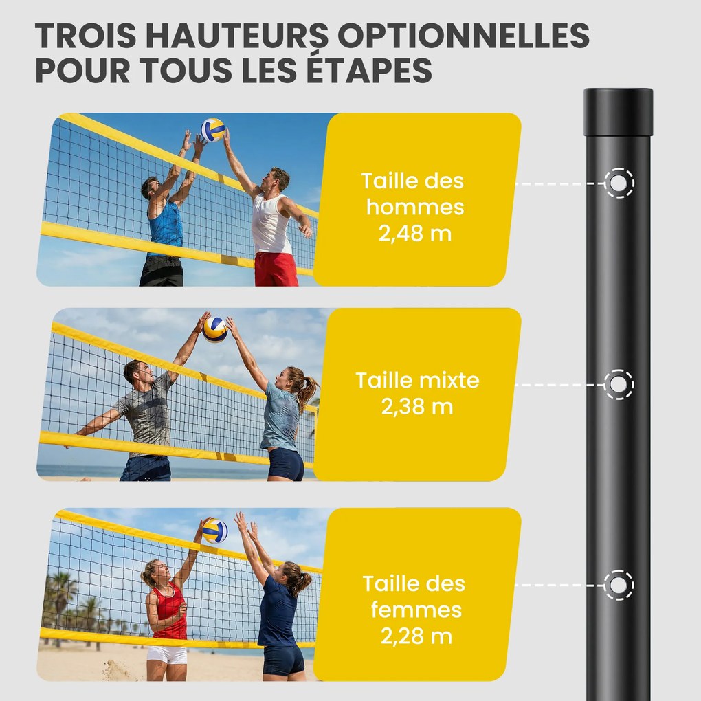 Conjunto de Voleibol e Badminton, 950 x 100 x 248 cm, Altura de Jogo Ajustável Preto e amarela