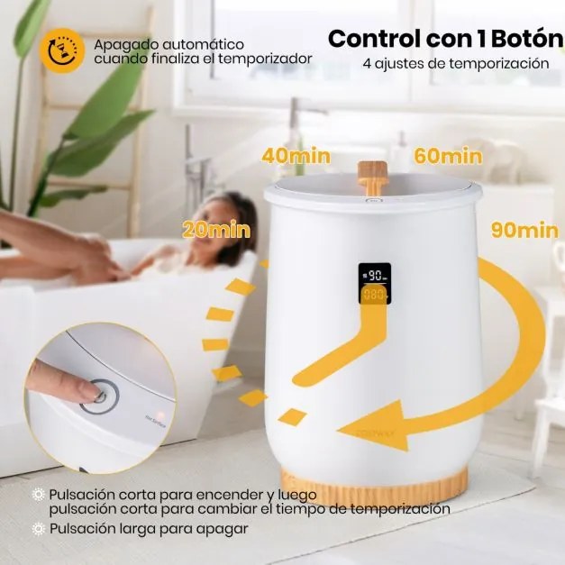 Aquecedor de toalhas 20L Cube Grande com visor LED, controle de 1 botão, temporizador e desligamento automático Aquecedor branco