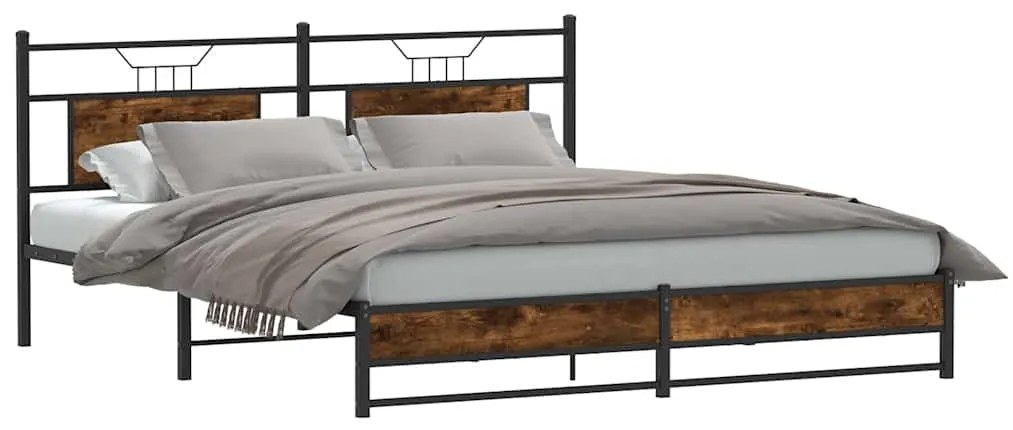 Estrutura de cama sem colchão 180x200cm metal carvalho fumado