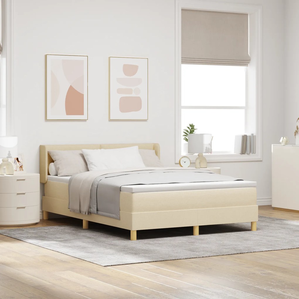 vidaXL Cama Box com Colchão , Creme, 140 x 190 cm, Tecido