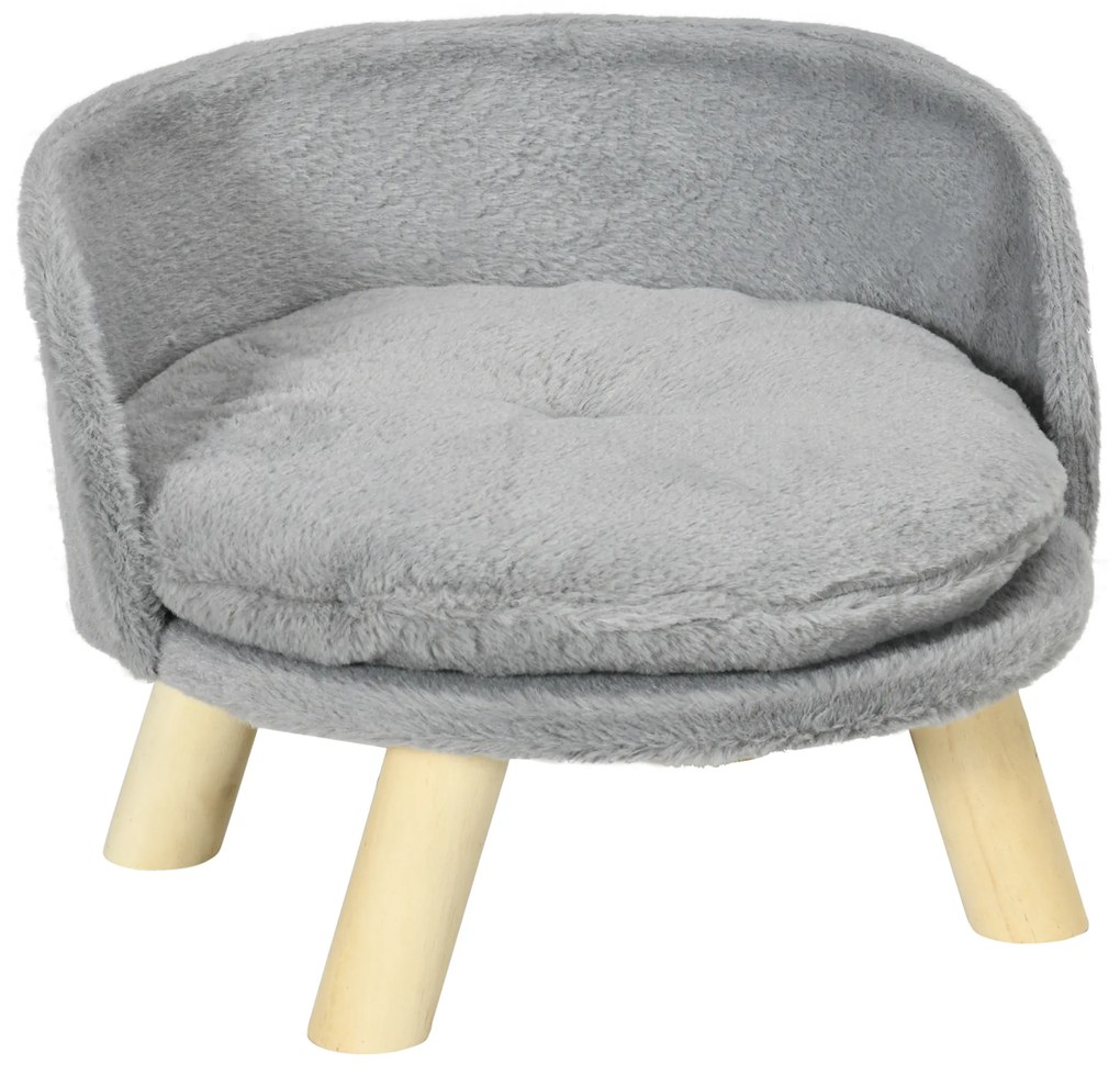 PawHut Cama Elevada para Cães Mini com Almofada Lavável e Estrutura de Madeira e Almofadas Antiderrapantes  Ø40,5x33 cm Cinza