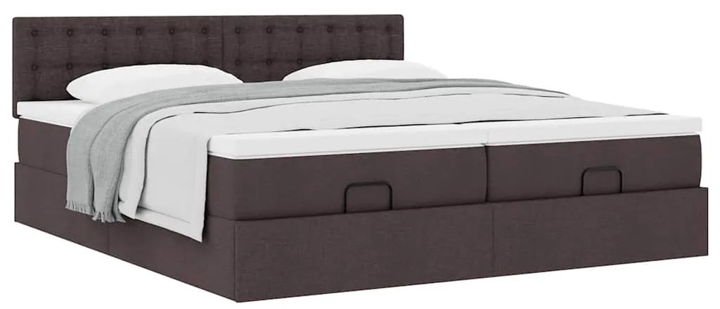 Estrutura de cama otomana com colchões tecido castanho escuro