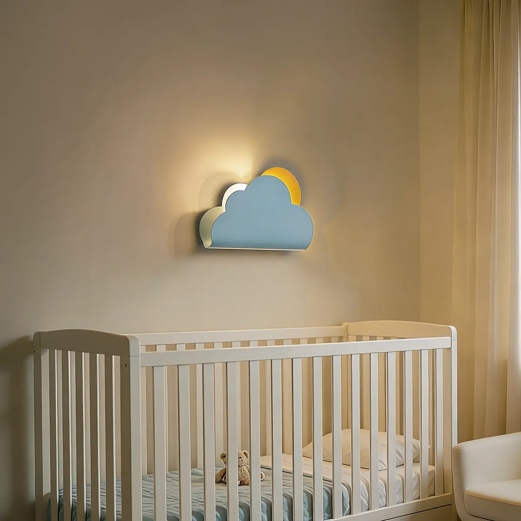 Candeeiro de parede infantil nuvem azul com sol - Cloudy