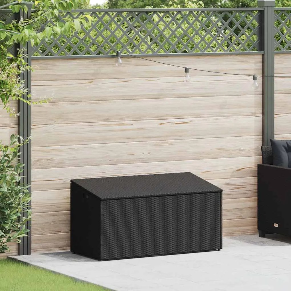 Caixa de arrumação para jardim 110x50x58 cm vime PE preto