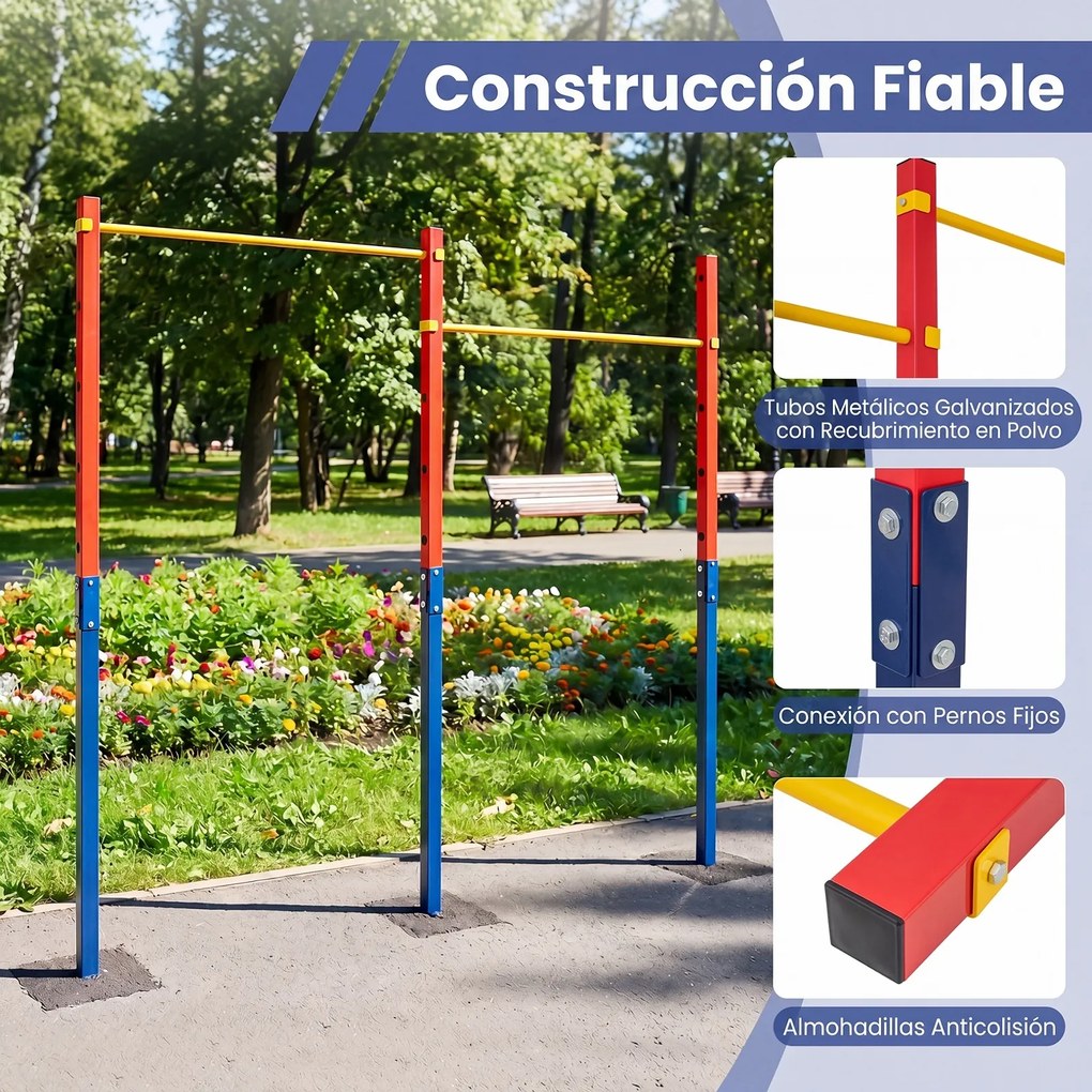 Barra de Elevações Dupla para Exterior, 227 x 5 x 231,5 cm, Altura Regulável em 5 Posições, Vermelho