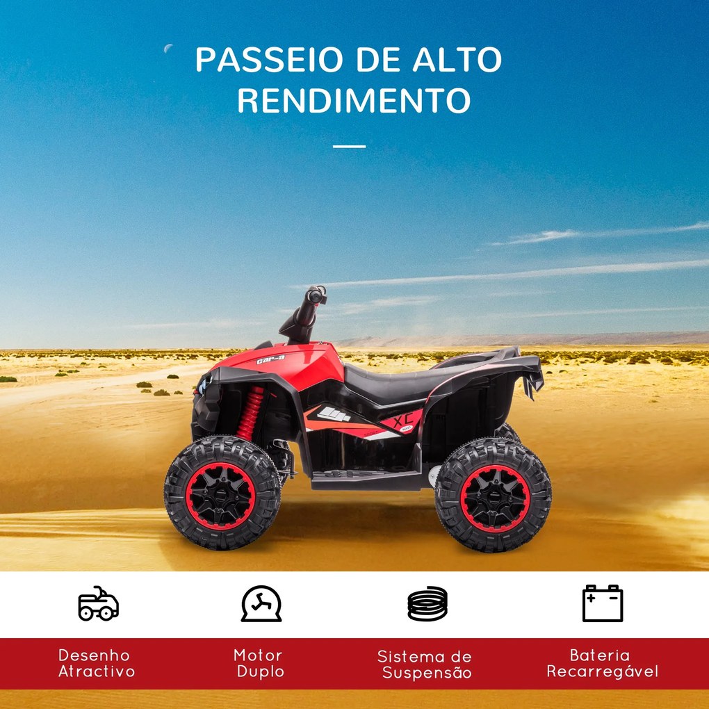 Quadriciclo Elétrico para Crianças de 3-5 Anos Veículo Eléctrico a Bateria 12V com 2 Motores Farol Música Velocidade Ajustável Avançar e Retroceder 83