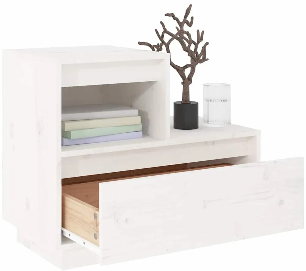 Mesa de cabeceira 60x34x51 cm madeira de pinho maciça branco