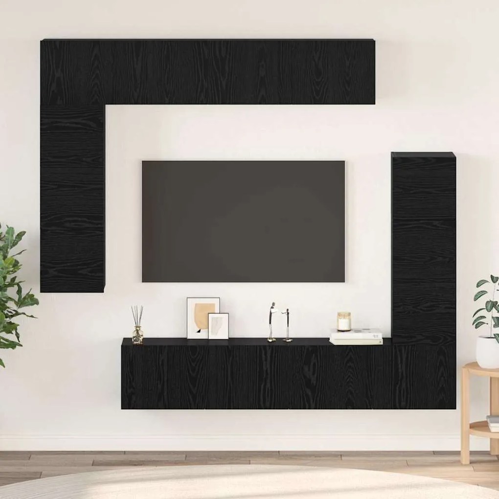 vidaXL Conjunto de móvel de TV 8 pcs Carvalho preto 80 x 30 x 30 cm