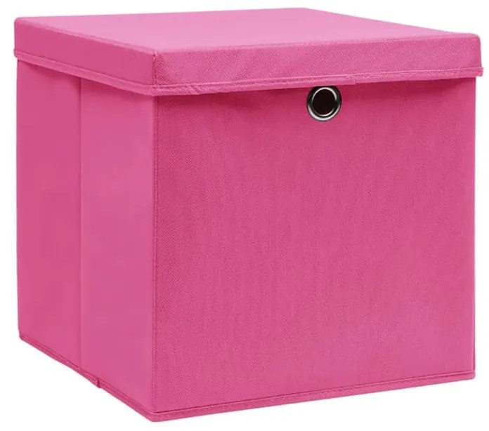 Caixas de arrumação com tampas 10 pcs 28x28x28 cm rosa