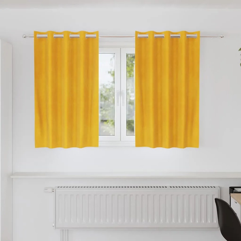 Cortinas Blackout com Ilhós 2 pcs Amarelo Mostarda Veludo