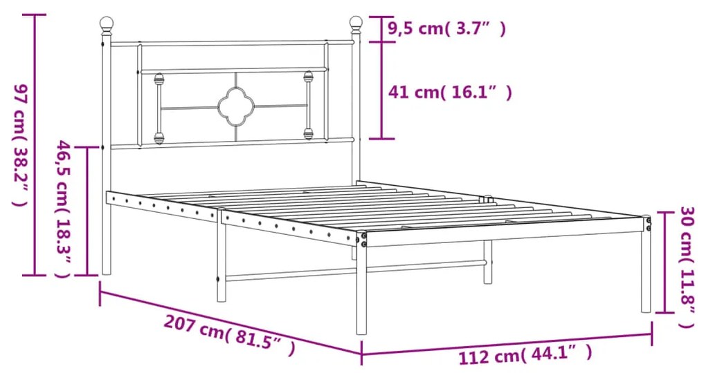 Estrutura de cama com cabeceira 107x203 cm metal preto