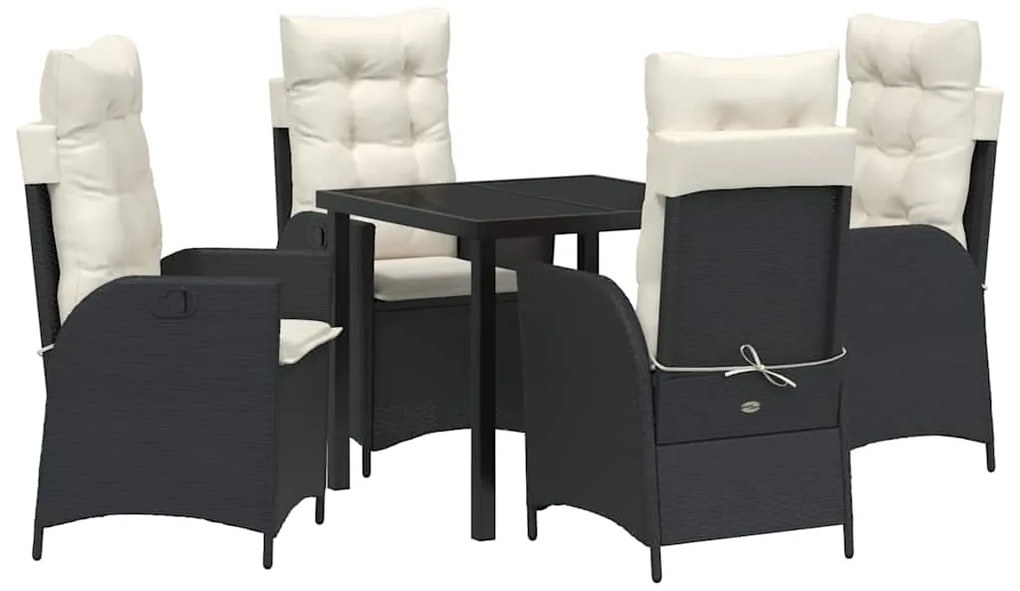 vidaXL Conjunto de jantar de jardim com 5 peças e almofadas pretas de rattan de poliéster.