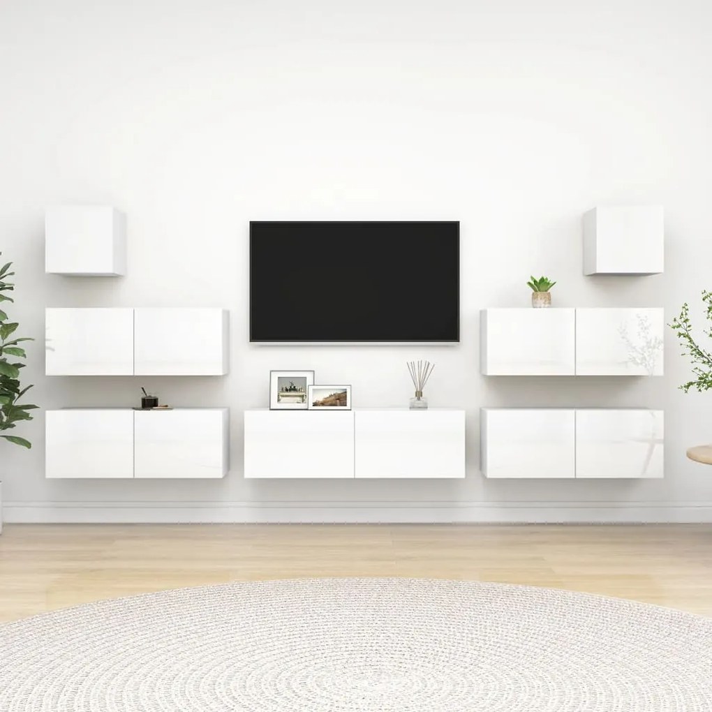 vidaXL 7 pcs conjunto de móveis de TV contraplacado branco brilhante
