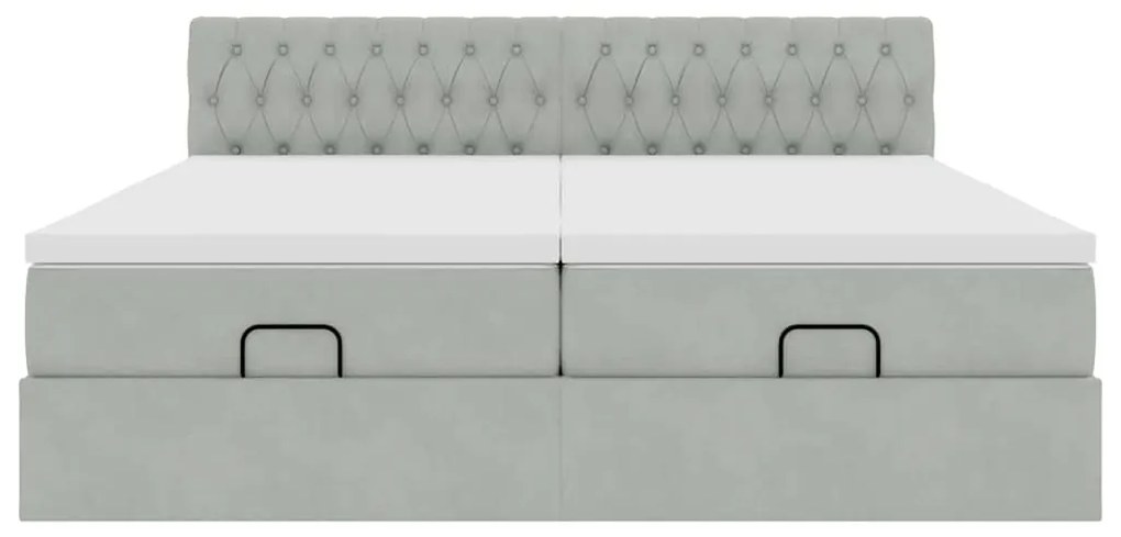 Estrutura cama otomana colchões 200x200cm veludo cinzento claro