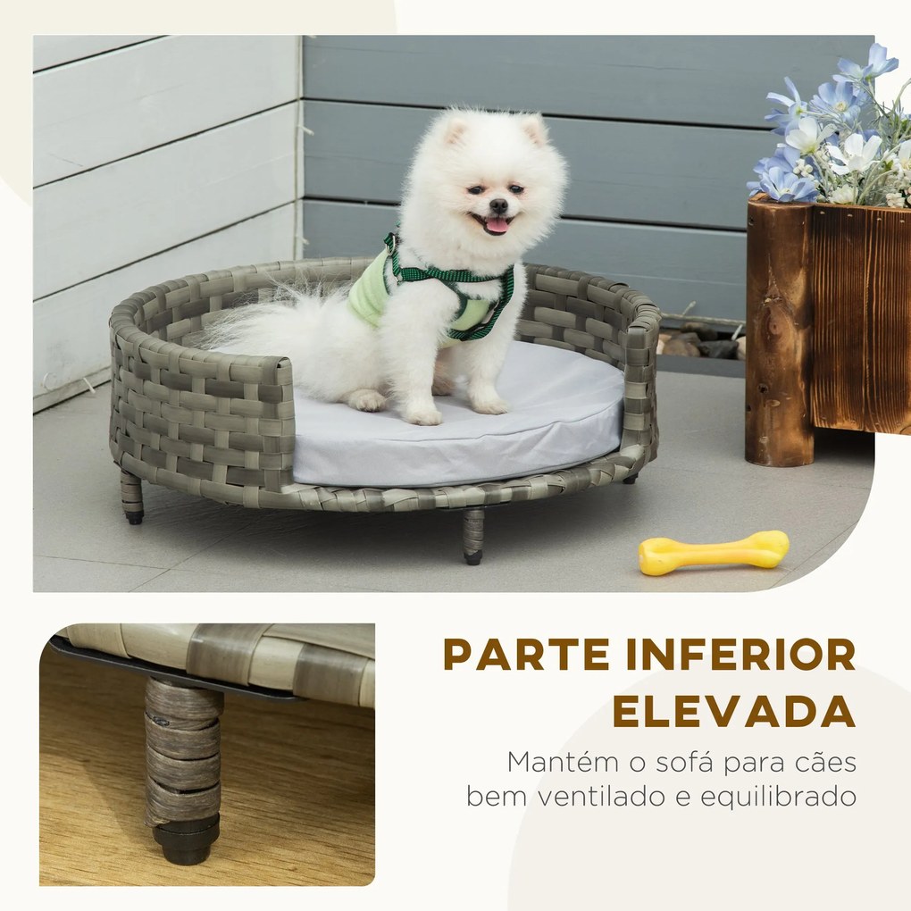 PawHut Sofá Cama para Cães e Gatos de Vime PE Cama Elevada Redonda par