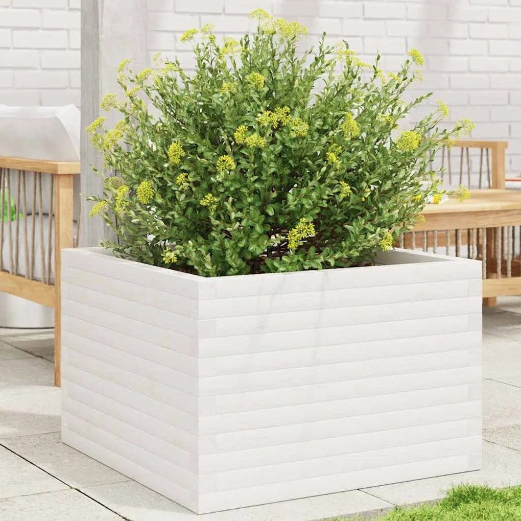 vidaXL Vaso/floreira de jardim 70x70x46 cm madeira pinho maciça branco