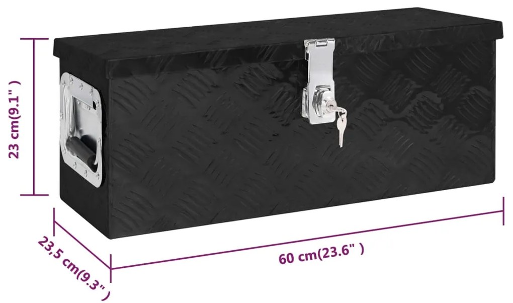 Caixa de arrumação 60x23,5x23 cm alumínio preto