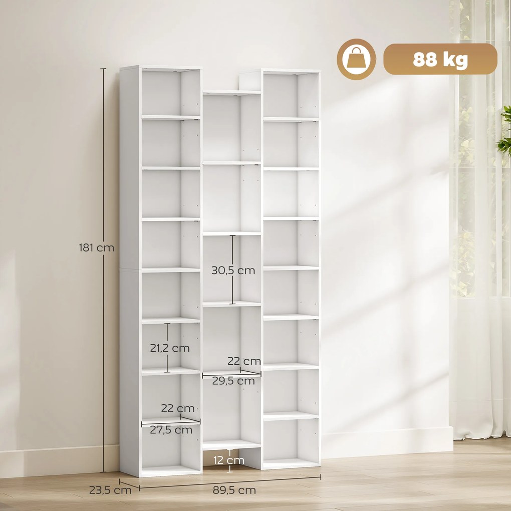 Estante para Livros, 89,5 x 23,5 x 181 cm, 21 Compartimentos, Branco