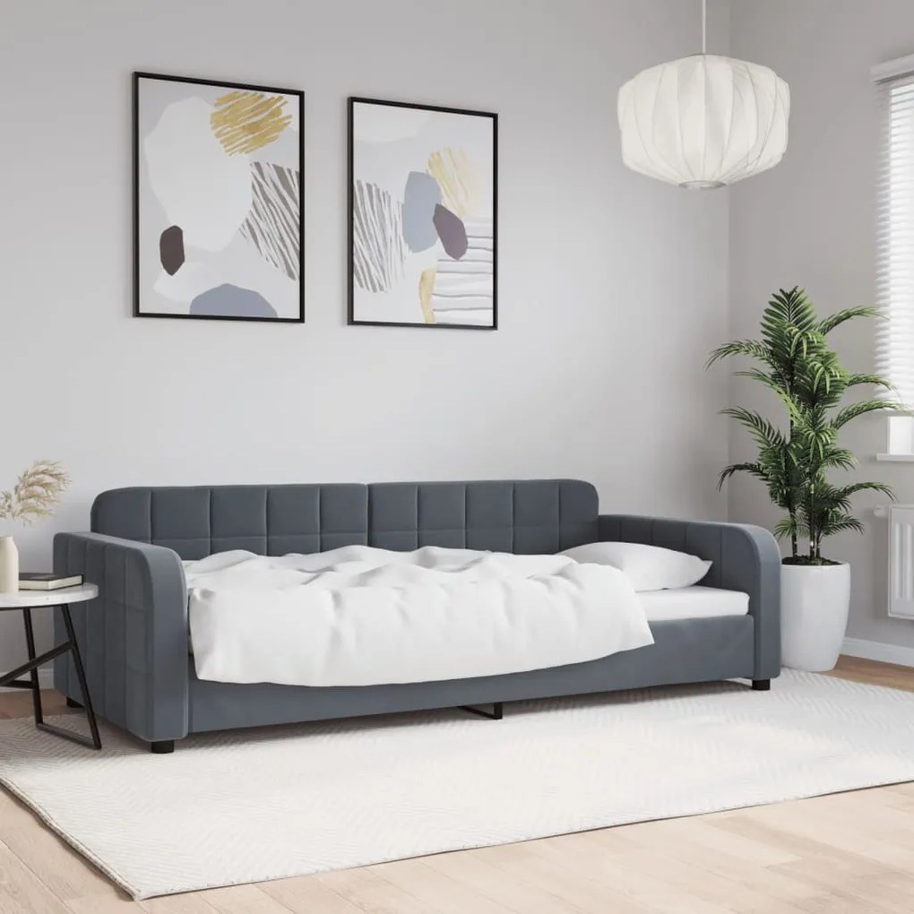 Sofá-cama 90x190 cm veludo cinzento-escuro