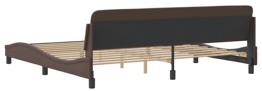 Estrutura cama c/ cabeceira 200x200cm couro artificial castanho