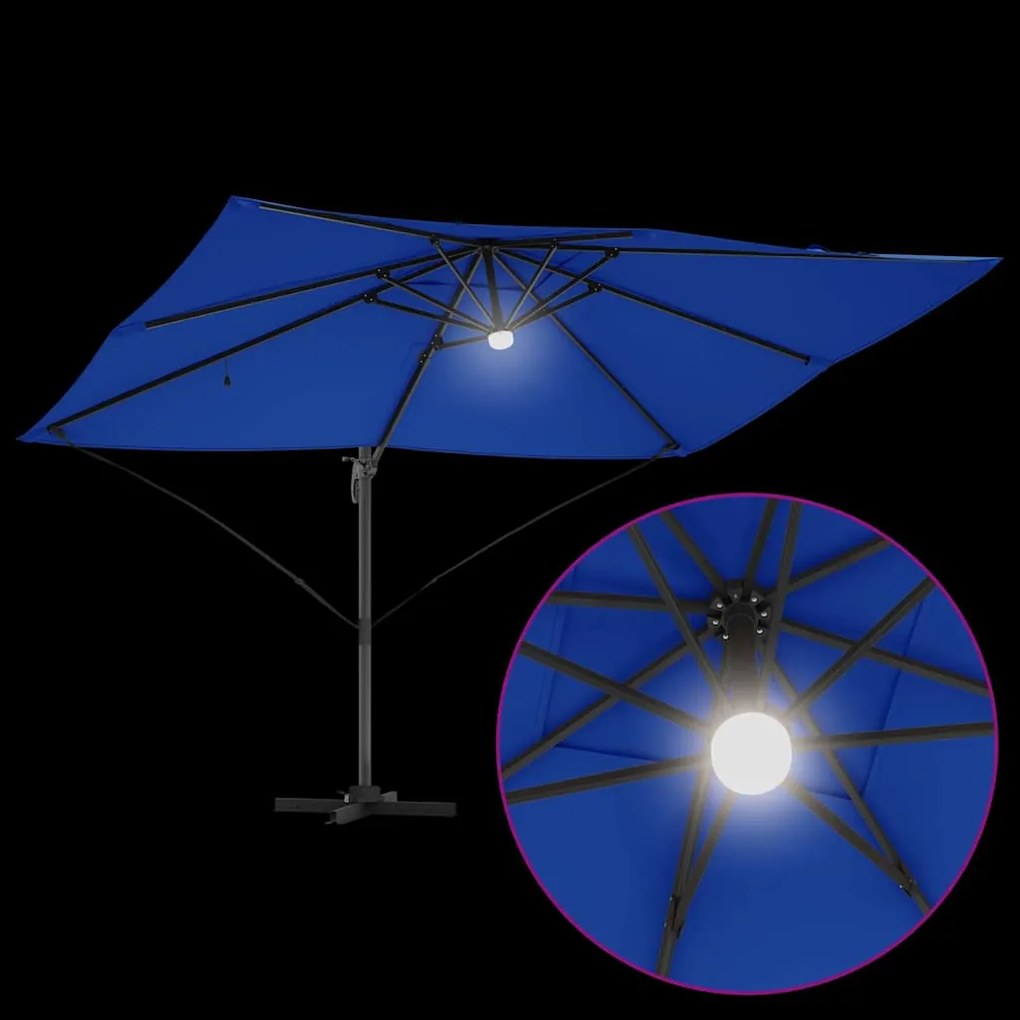 Guarda-sol Cantilever Roma com LEDs, Azul Azure, 352x251x265 cm, Alumí