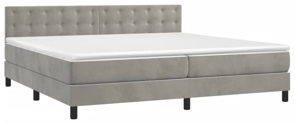 Cama box spring c/ colchão/LED 200x200 cm veludo cinzento-claro