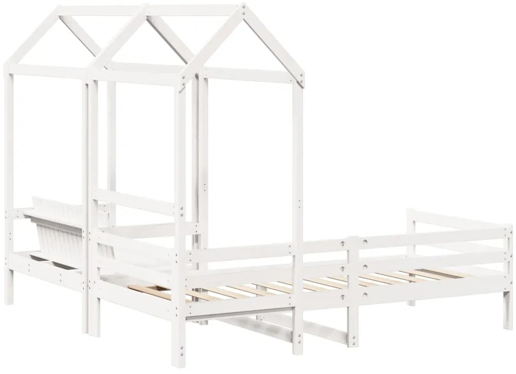 Conj. sofá-cama e banco c/ telhado 90x200cm pinho maciço branco