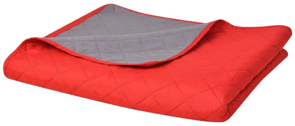 vidaXL Colcha dupla face acolchoada 220x240 cm vermelho e cinzento