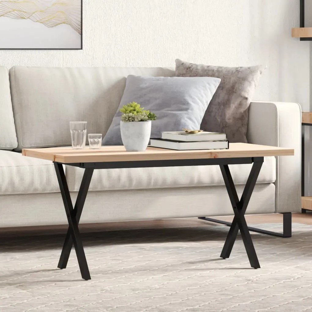 vidaXL Mesa de centro estrutura em X 90x40x45,5 cm pinho/aço