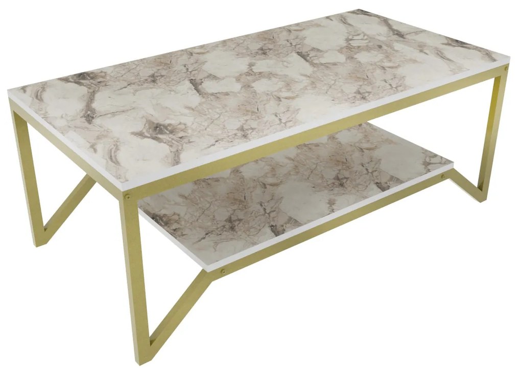 Mesa de Café Flora - Dourada e Branca - 120x60x45,8 cm