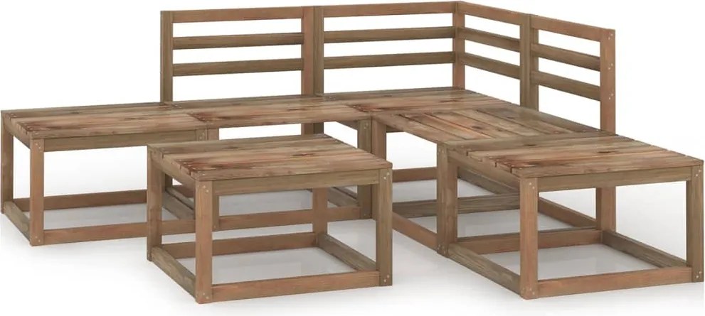 6 pcs conj. lounge jardim madeira de pinho impregnada castanho