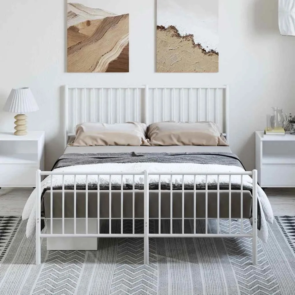 Estrutura de cama com cabeceira e pés 135x190 cm metal branco
