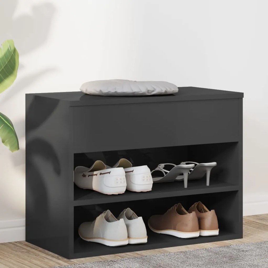 vidaXL Banco sapateira 60x30x45 cm contraplacado cinzento brilhante