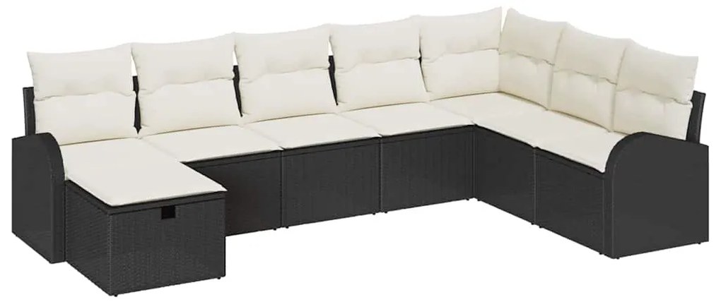 Conjunto de Sofá para Jardim de 8 Peças com Almofadas em Vime Preto