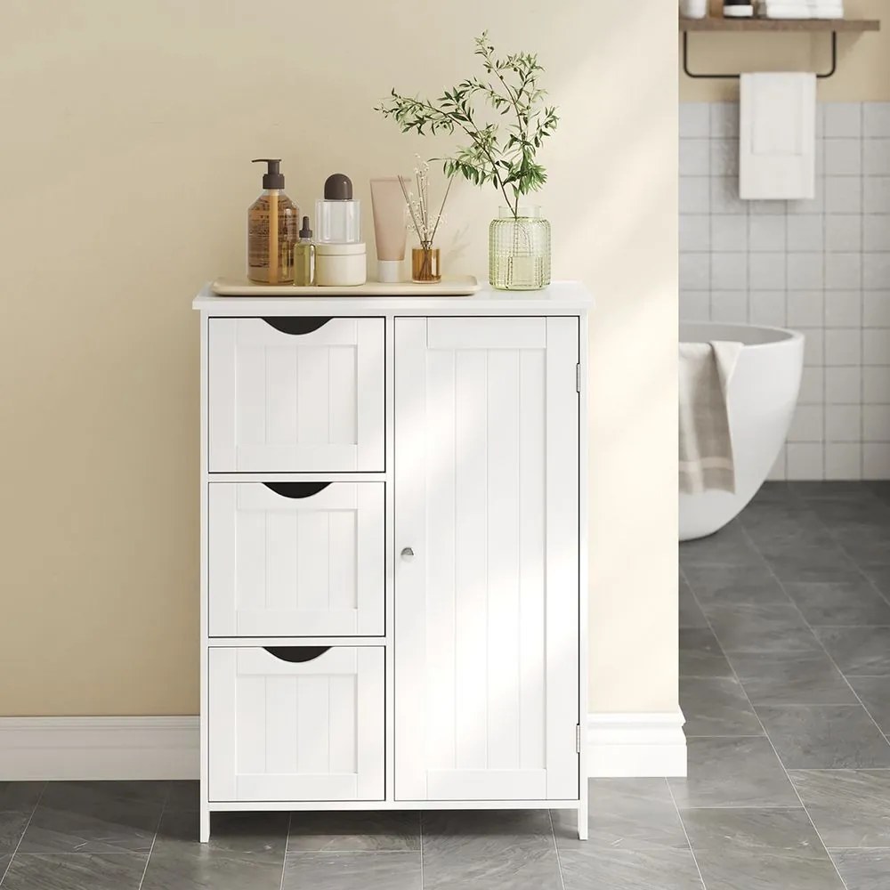 Armário de casa de banho com 3 gavetas, 1 prateleira ajustável, 30 x 60 x 81 cm Branco