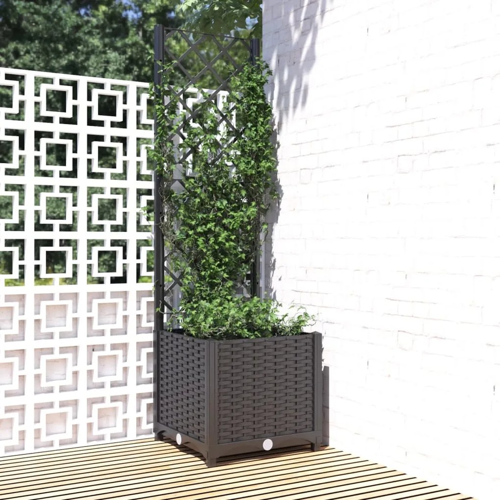 318269 vidaXL Vaso/floreira jardim c/ treliça 40x40x136 cm PP preto