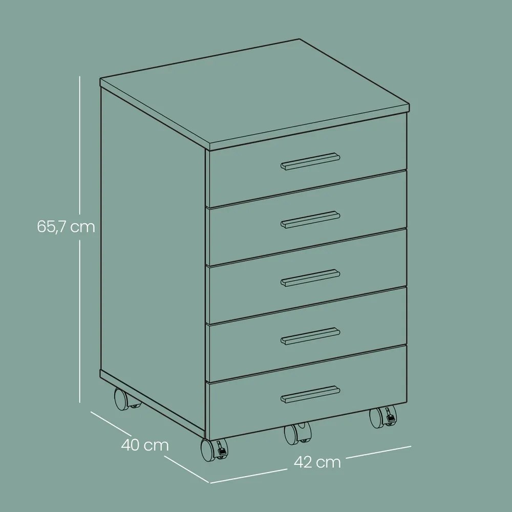 Bloco Gavetas escritório com cinco gavetas 40 x 42 x 65,7 cm (P x L x A) branco