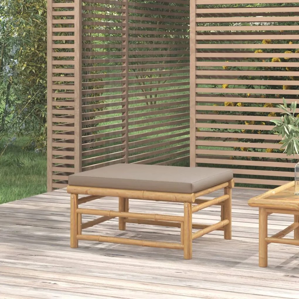 362288 vidaXL Apoio de pés p/ jardim bambu c/ almofadão cinzento-acastanhado