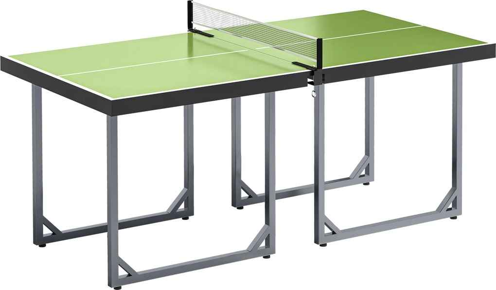 Mesa de Ping Pong Pequena Dobrável 182x91x76 cm com Rede e Estrutura de Aço Verde