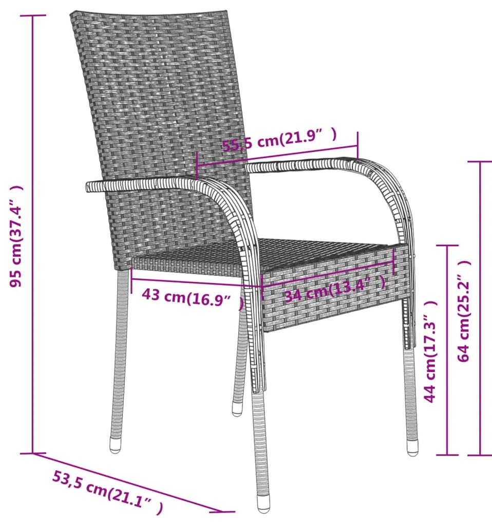 7 pcs conjunto de jantar para jardim cinza e preto