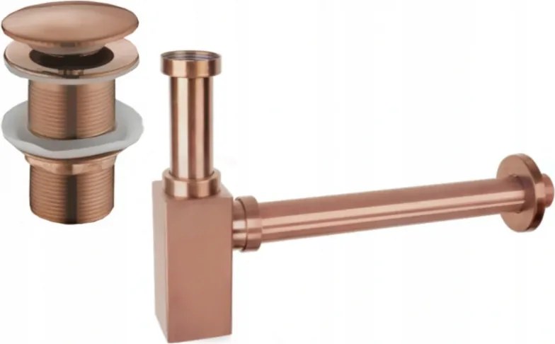 Mexen meia-sifão de lavatório quadrado com tampão de clique, sem extravasamento, ouro rosa - 7991060-60