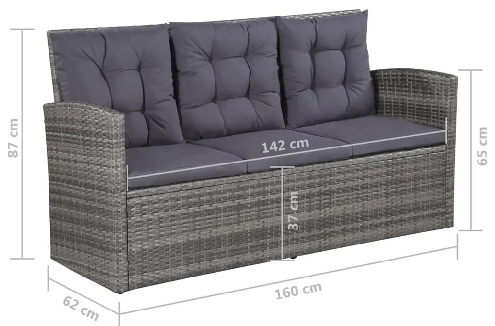 6 pcs conjunto lounge de jardim c/ almofadões vime PE cinzento