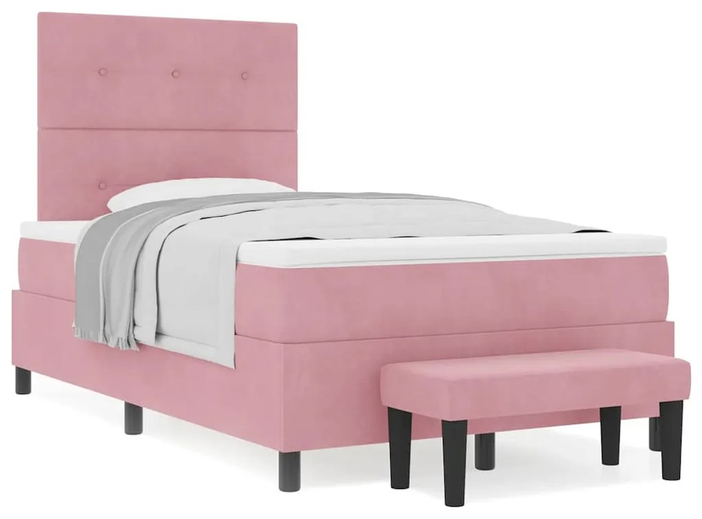 Camas Box com Colchão e Banco Rosa 120x200 cm Veludo