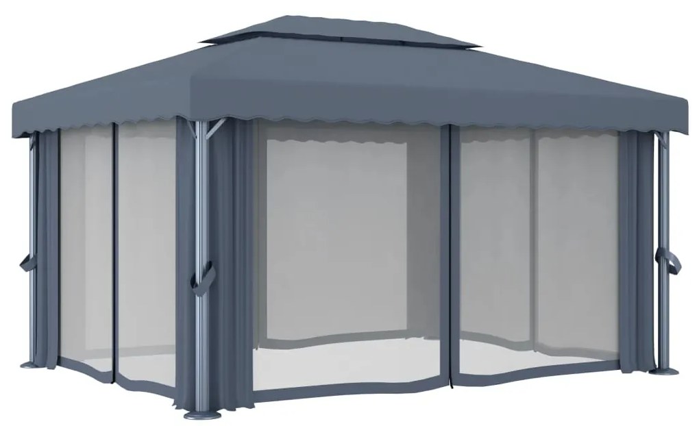 Gazebo com cortina 4x3 m alumínio antracite