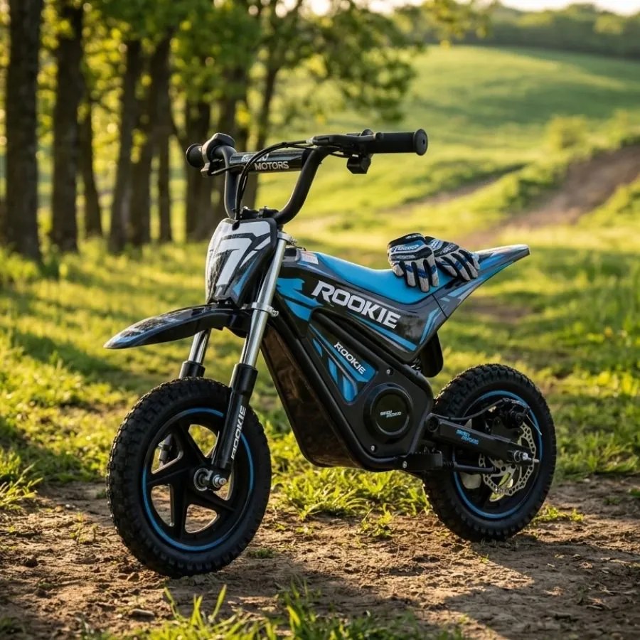 Mota elétrica para crianças ROOKIE 24 V (12"), bateria de lítio, motor sem escovas de 250 W, travão de disco Azul