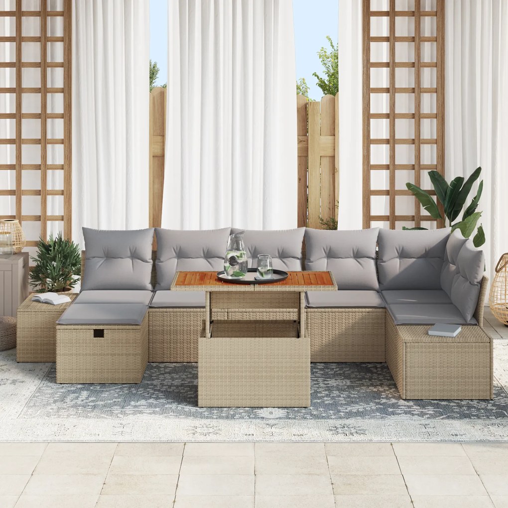 Conjunto de Sofá de Jardim de 8 Peças com Almofadas em Rattan Poliéste