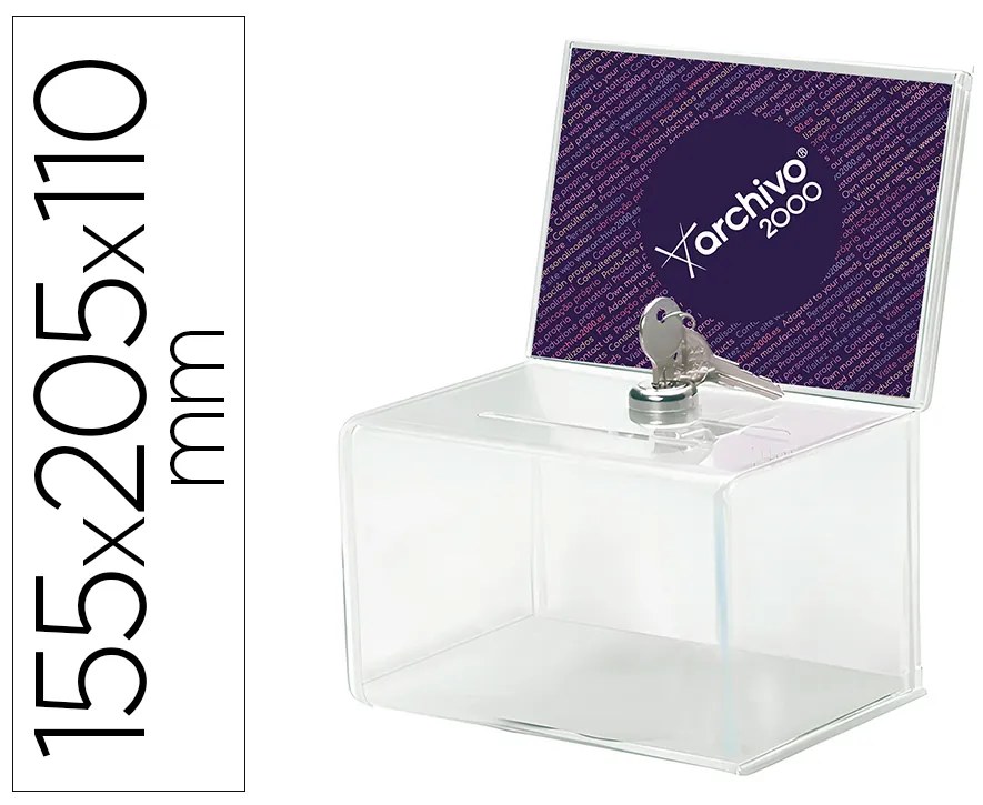 Caixa de Sugestoes Archivo 2000 com Fechadura e Duas Chaves Cor Cristal Transparente 109x154x205 mm